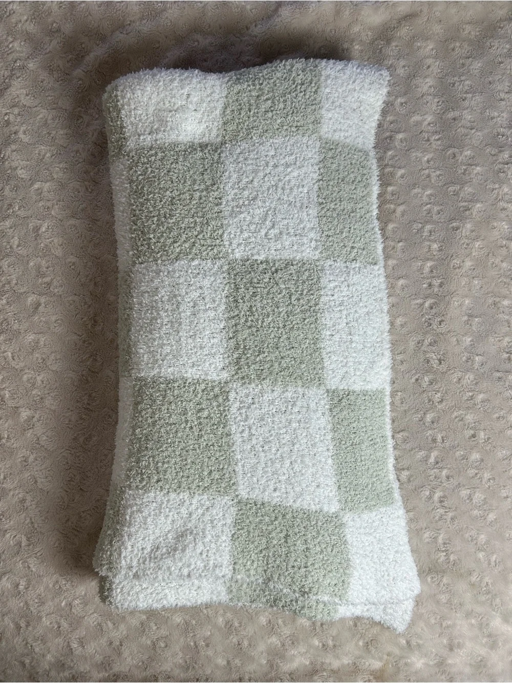 Chick Pea Chenille Baby Blanket Green White Checkerboard Squares Soft Chickpea